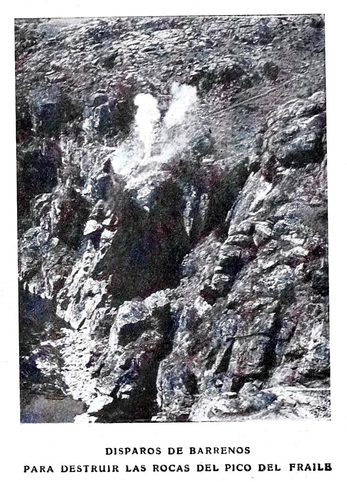 1908-08-08, Blanco y Negro, Disparos de barrenos para destruir las rocas del pico del Fraile, Goñi
