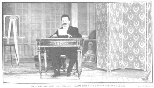 1909-01-20, Actualidades, Serafín Álvarez Quintero leyendo el primer acto de la comedia Amores y amores, Cifuentes photo
