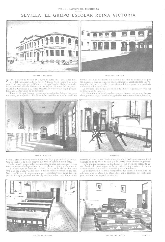 1909-03-24, Actualidades, Inauguración de escuelas, Sevilla, El grupo escolar Reina Victoria, Goñi