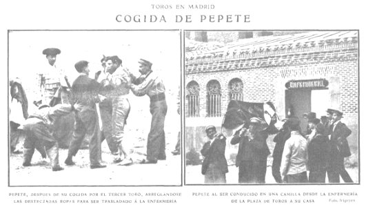 1909-06-09, Actualidades, Cogida de Pepete, Irigoyen