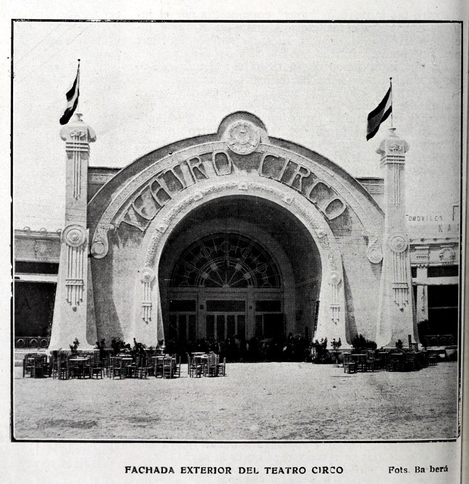 1909-10-02, Blanco y Negro, Fachada exterior del Teatro Circo, Exposición Regional de Valencia, Barberá