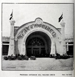 1909-10-02, Blanco y Negro, Fachada exterior del Teatro Circo, Exposición Regional de Valencia, Barberá