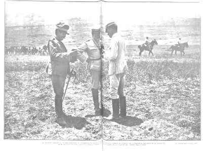 1909-07-21, Actualidades, El teniente coronel Ricardo Burguete conferenciando con el general Marina, Alba photo
