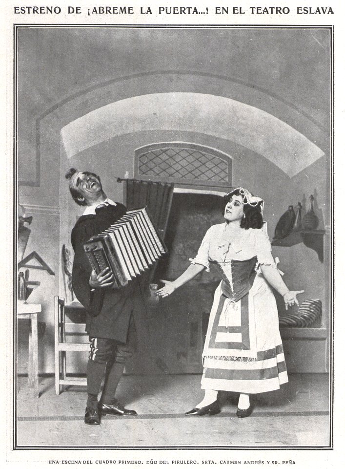 1909-11-07, El Teatro, ¡Ábreme la puerta!, cuadro primero, Peña y Carmen Andrés, Cifuentes