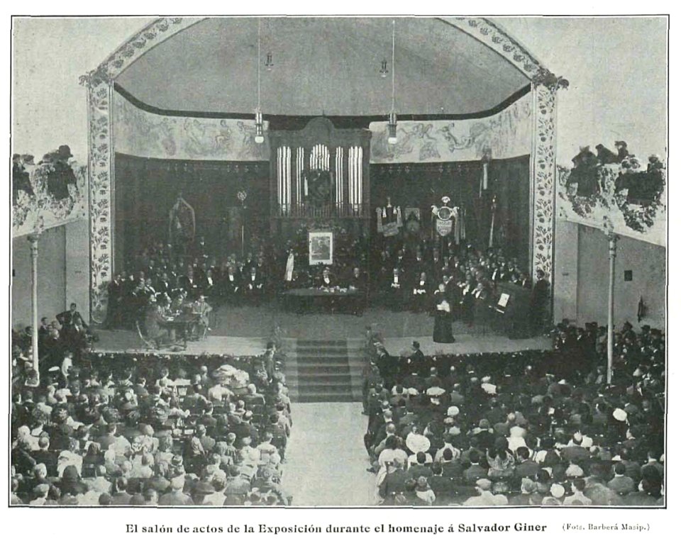 1910-11, Comedias y Comediantes, Salón de actos de la Exposición durante el homenaje a Salvador Giner, Barberá Masip