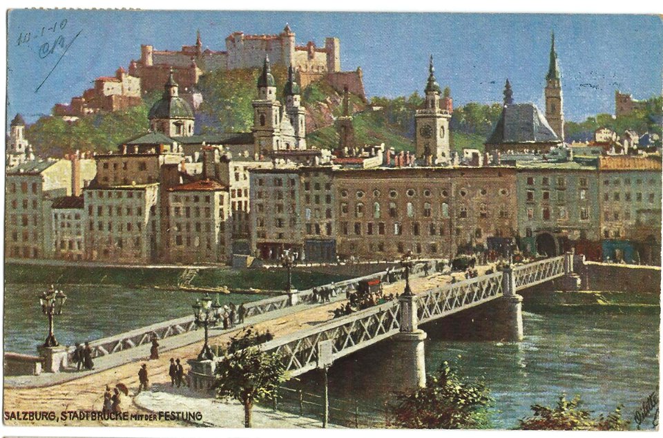 19100110 salzburg stadtbrucke mit der festung
