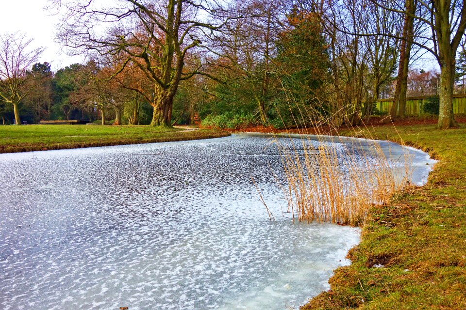 Frozen pond frozen water snow