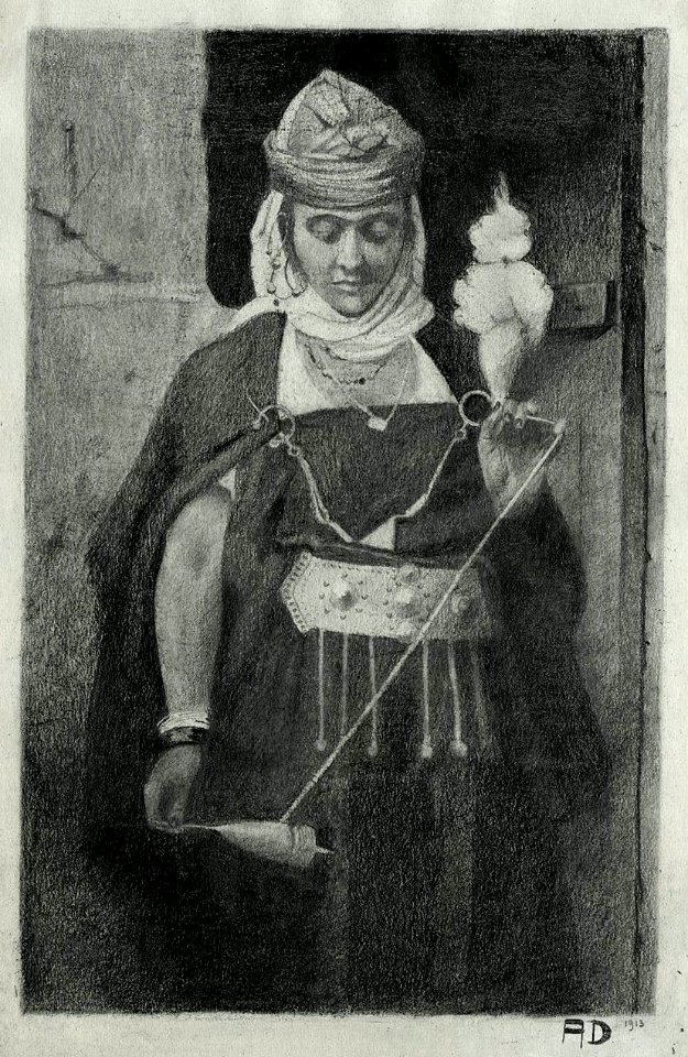 1913 spinning with distaff