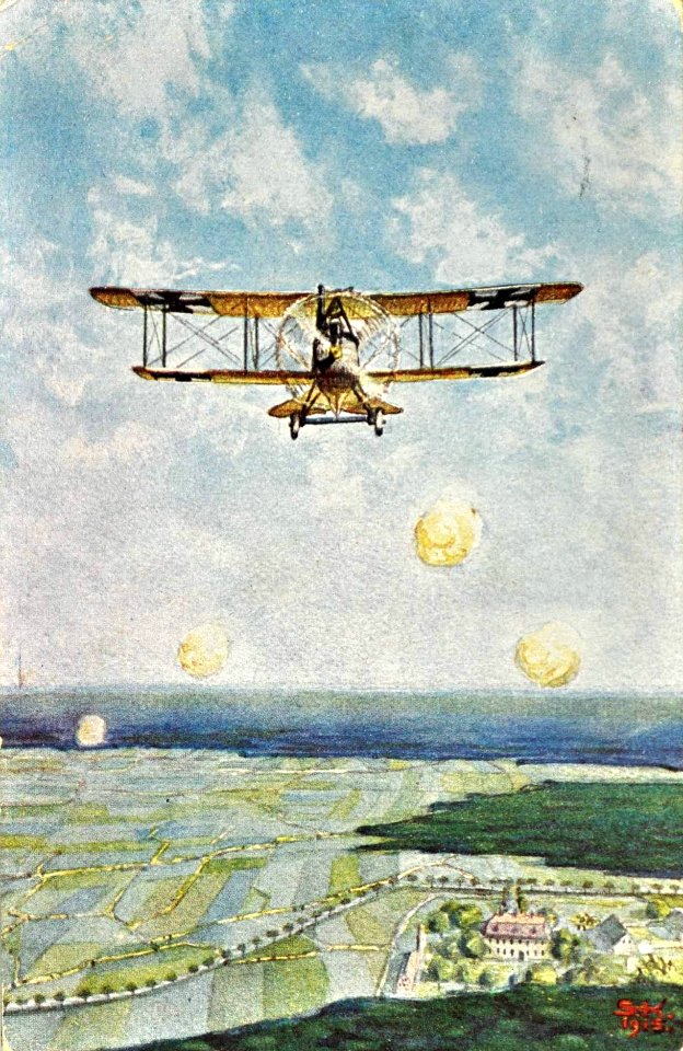 1917 - Tragerei antiaeriene carte postala germana