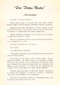 1920 Locust yearbook p. 216 (Out Alma Mater- Advantages)