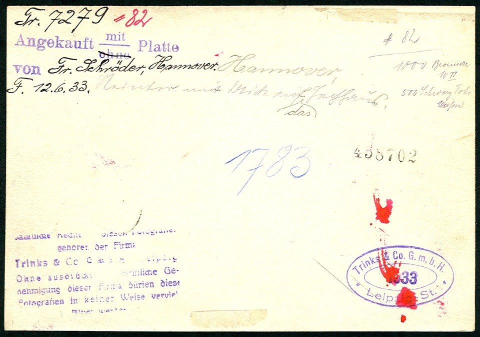 1933-06-12 Trinks & Co. Nr. 458702 Tr. 7279 82 Foto Steintor mit Blick auf das Gasthaus, Angekauft mit Platte von Fr. Schröder, Hannover, 1000 Bromsilber 500 sw