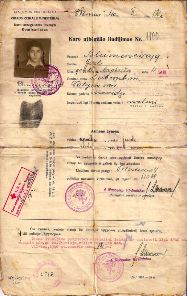 1940 Lithuanian emergency refugee travel document