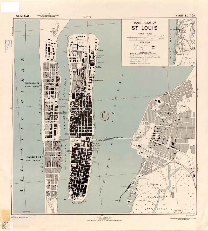 1942 Saint Louis Senegal map US Army