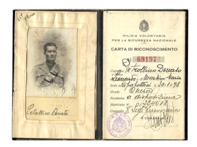 1941 Italian Blackshirt identity card issued to a Ferroviaria Legion 10 member