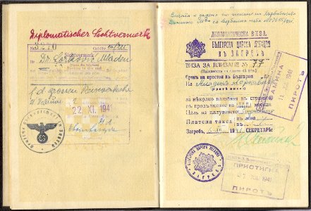1941 German Diplomatic visa issued to Dr. Mladen Lorkovic to attend the Anti-Comintern conference in Berlin