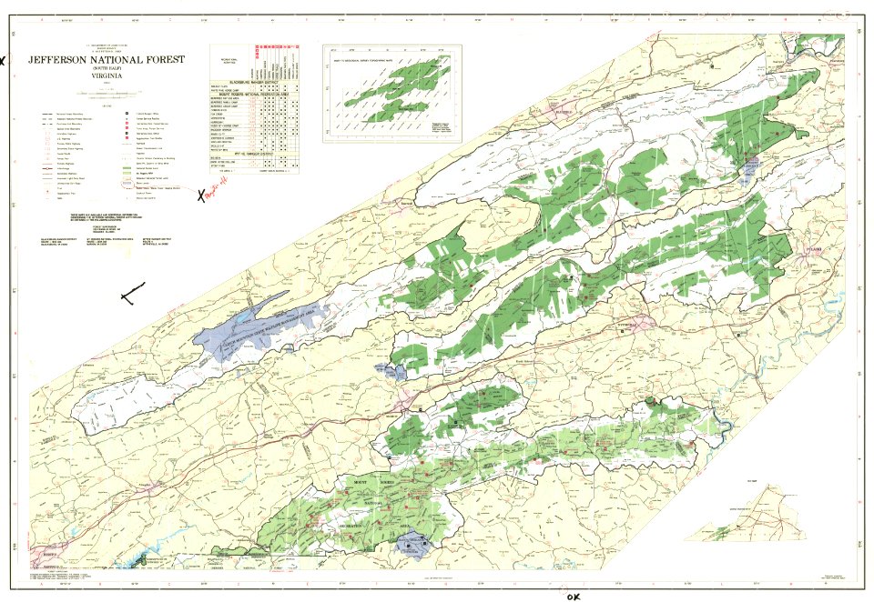 1983 Map of the south portion of the Jefferson National Forest in southwest Virginia