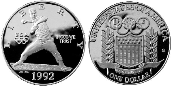 1992 Olympic Baseball Player-Proof Dollar photo