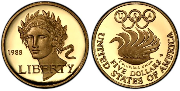 1988 Seoul Olympics-Proof Five Dollars