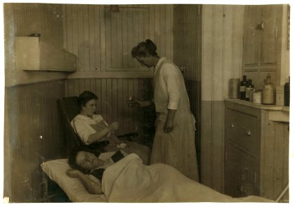 1st Aid- Kerr Thread. Rest room - one step beyond the emergency box. Doctor who can be called. Are enlarging this to a small hospital room. 17 year old workers. Not a trained nurse but gives LOC cph.3b33409 photo