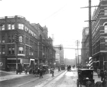 1st Ave from Columbia St looking south, Seattle, ca 1903 (CURTIS 2060)