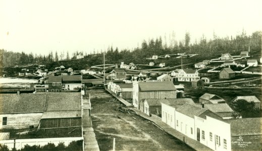 1st Ave looking north from Main St, Seattle, 1865 (CURTIS 2071)