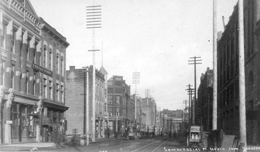 1st Ave S looking northwest from Jackson St, Pioneer Square district, Seattle, 1890 (WARNER 611) photo