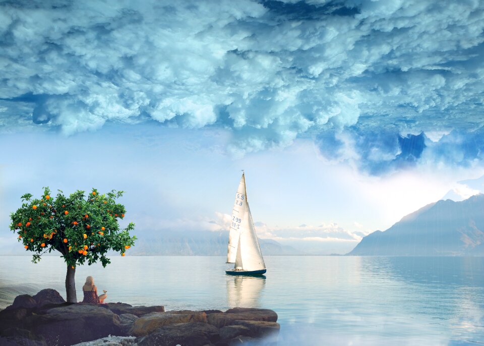 Coast cloud boat landscape