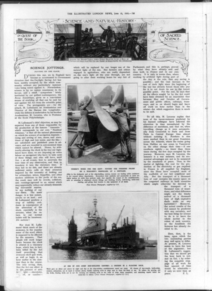 2 images- 1. Two women putting the finishing polish on a warship's propeller, at a shipyard, England; 2. At one of our chief ship-building centres- a cruiser in a floating dock LCCN2004668151