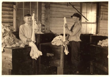 2 of the youngest turners at work. The boy on the right is Joseph Allsbrook. Said he was 11 years old and been working steady for 3 months. Crescent Hosiery Mill. LOC nclc.02946