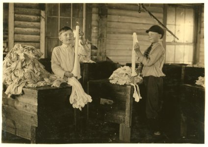 2 of the youngest turners at work. The boy on the right is Joseph Allsbrook. Said he was 11 years old and been working steady for 3 months. Crescent Hosiery Mills. LOC nclc.02965
