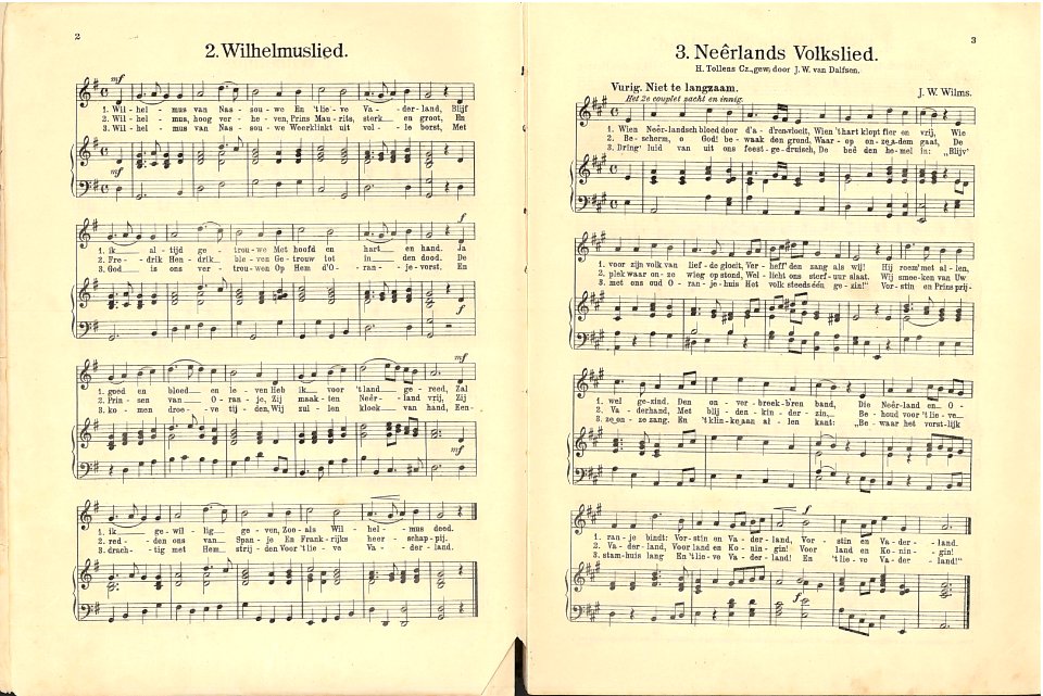 2 Wilhelmuslied, pagina 2 & 3 Neêrlands Volkslied, pagina 3