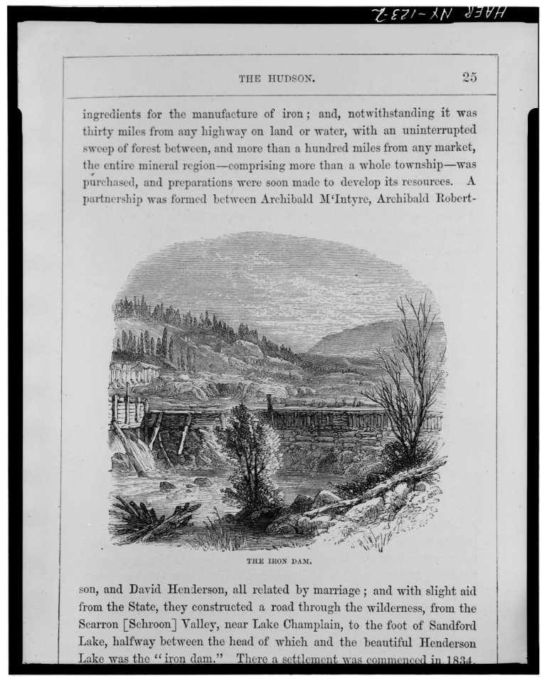 2. Photocopied June 1978 'THE IRON DAM.' VIEW OF THE IRON DAM, THE OUTCROPPING OF THE ORE FOUND IN 1826 BY HENDERSON. F - LOC - hhh.ny0915.photos.116607p