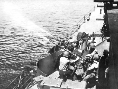 20 mm Oerlikons aboard USS Biloxi (CL.80) firing c1944
