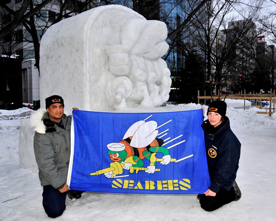2014 Navy Misawa Snow Team completes 'Fighting Bee' snow sculpture 140203-N-ZI955-302