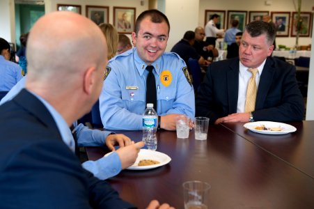 2015 Law Enforcement Explorers Conference explorer grins during meal