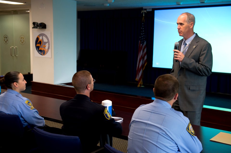 2015 Law Enforcement Explorers Conference speaker with microphone