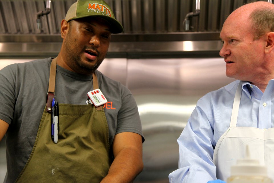 2016-06-16 Senator Coons visits Lewes, DE for the grand opening of Matt's Fish Camp (27433565880)