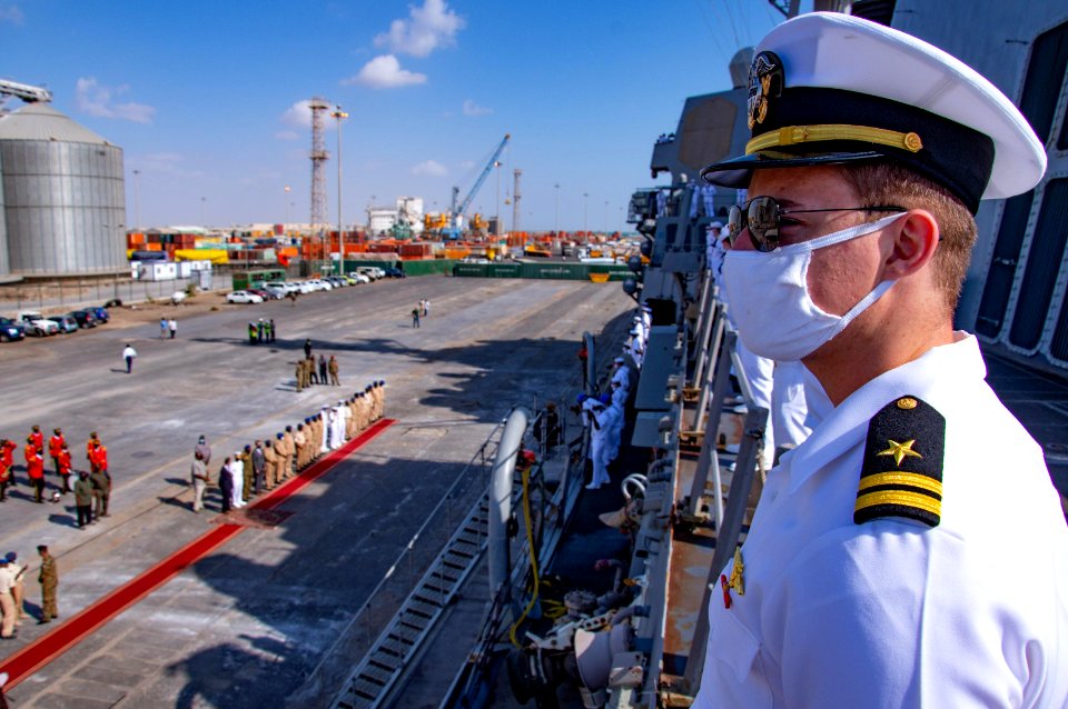 210301-N-PS962-1138 USS Winston S. Churchill (DDG 81) arrives in Port Sudan, Sudan