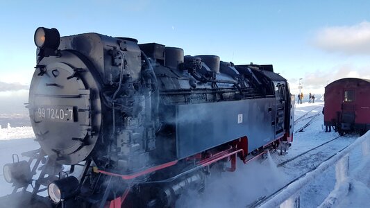 Train snow steam photo