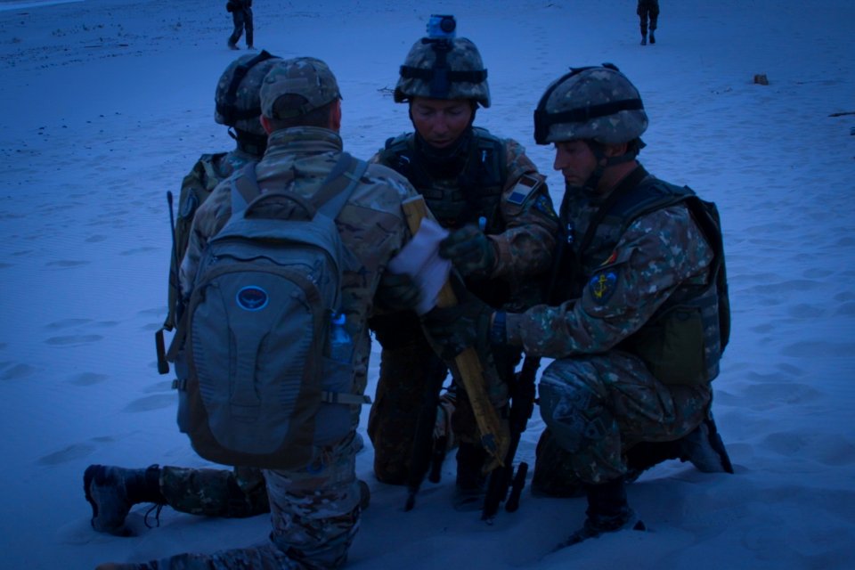 26th MEU Marines, U.S. Air Force military personnel, Polish military personnel, and members of the Romanian 307th Naval Infantry Battalion participate in a Joint Personnel Recovery exercise (42702636402)