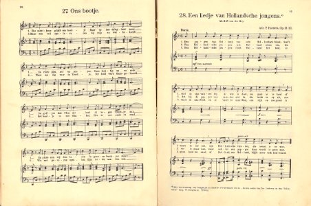 27 Ons bootje, pagina 32 & 28 Een liedje van Hollandsche jongens, pagina 33