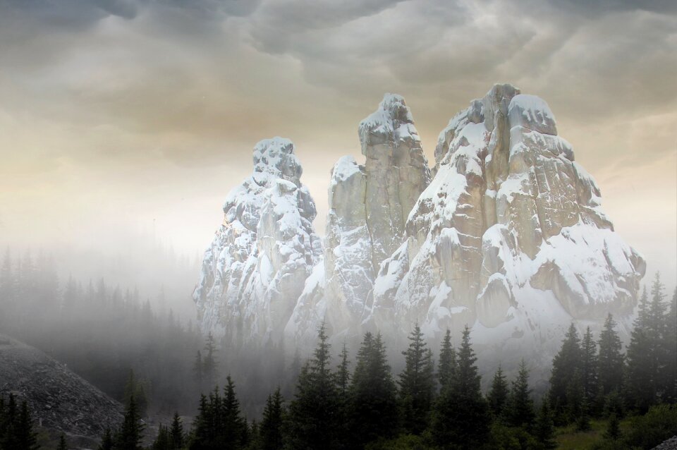 Landscape panorama fog