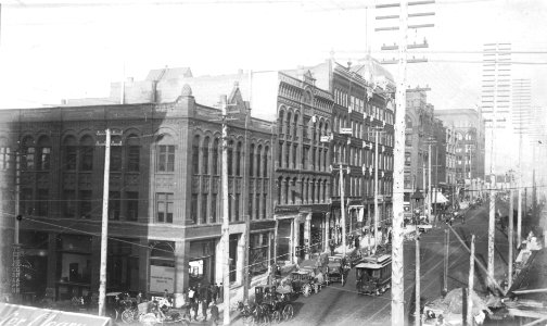 2nd Ave looking northwest from Cherry St, Pioneer Square District, Seattle, ca 1898 (WARNER 622) photo