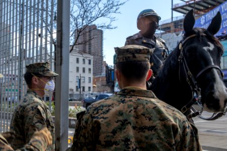 3 2 Marines stand guard in NYC for USNS Comfort (49826662851) photo