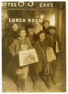 3 A.M. Sunday, February 23rd, 1908. Newsboys selling on Brooklyn Bridge. Harry Ahrenpreiss, 30 Willet Street. (Said was 13 years old). Abe Gramus. 37 Division Street. Witness Fred McMurray. LOC nclc.03189