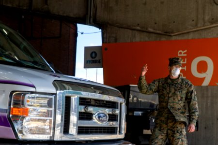 3 2 Marines stand guard in NYC for USNS Comfort (49826130043) photo