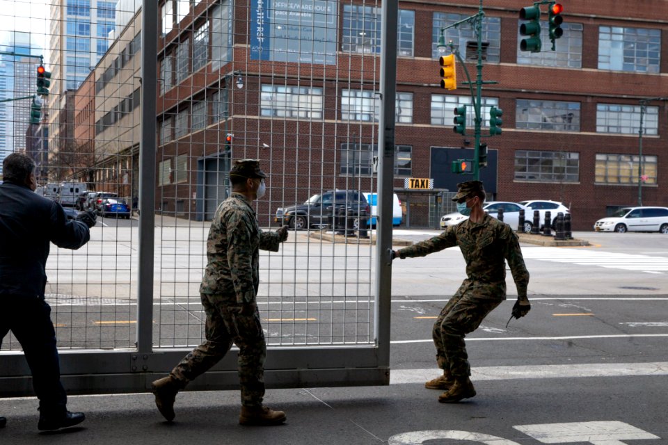 3 2 Marines stand guard in NYC for USNS Comfort (49826128503)