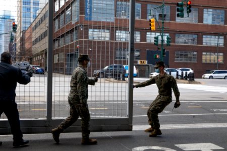 3 2 Marines stand guard in NYC for USNS Comfort (49826128503) photo