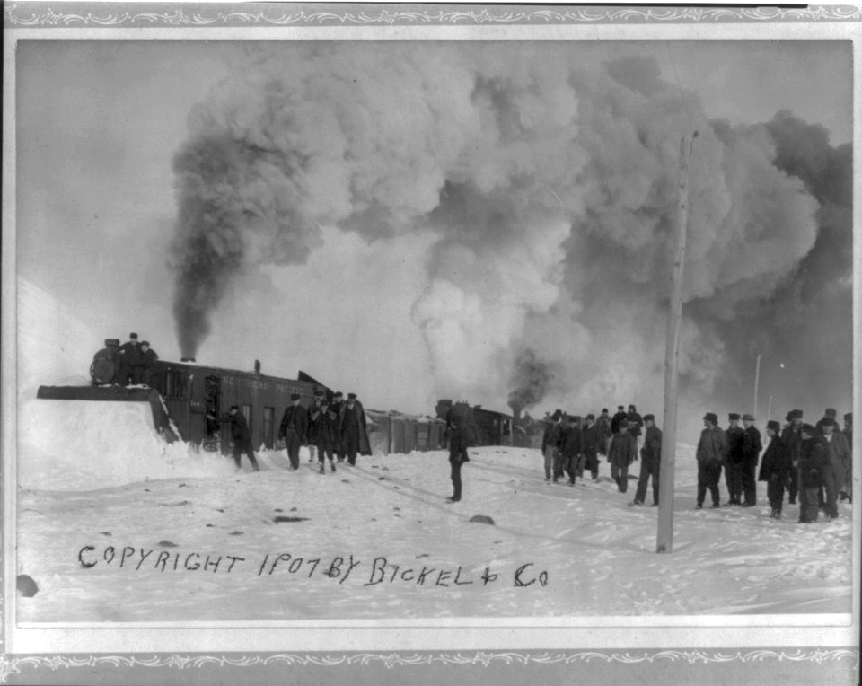 3 Northern Pacific locomotives in train plowing snow from tracks LCCN2007681680