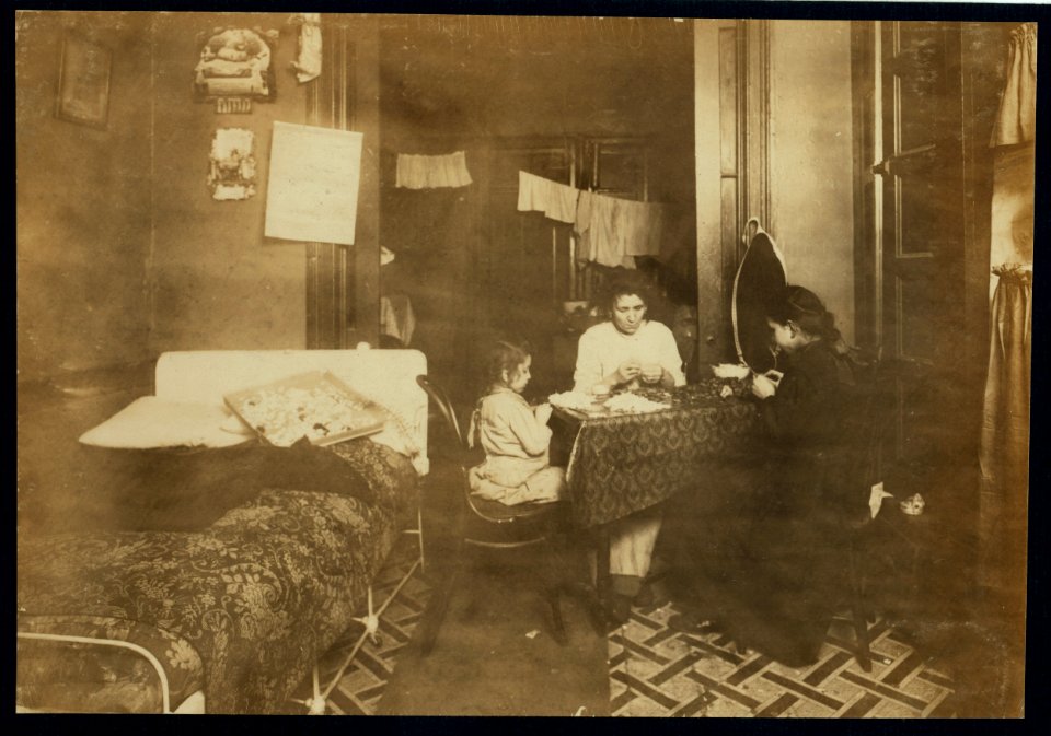 3-30 P.M Mrs. Mary Femenella, 137 Thompson Street. Annie 12 yrs. old works sometimes until 10 P.M. making flowers. A brother 9 yrs. old not in the picture works after school also. Little LOC nclc.04124